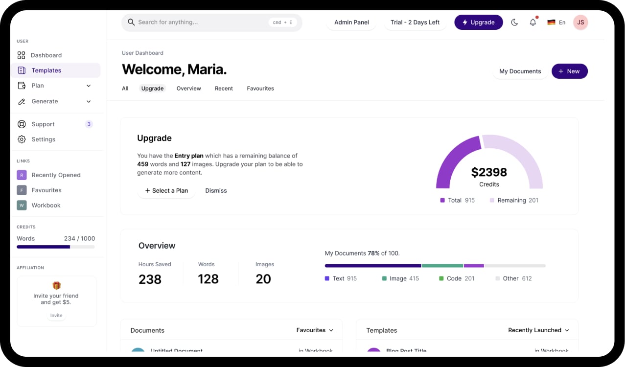 AI Studio Dashboard Mockup